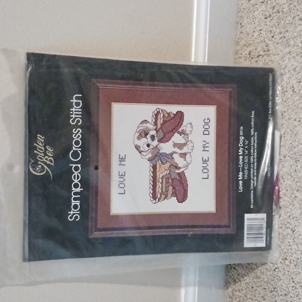 Golden Bee Love Me Love My Dog Stamped Cross Stitch Kit new